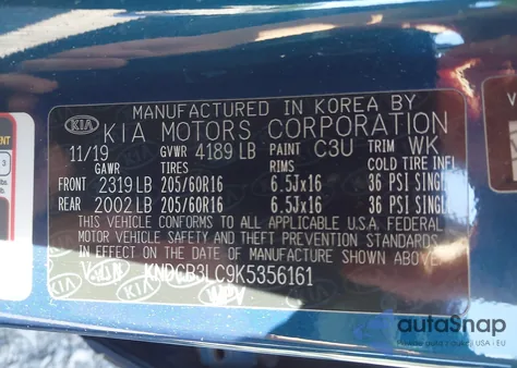 2019 Kia Niro Lx from USA, damaged, VIN KNDCB3LC9K5356161